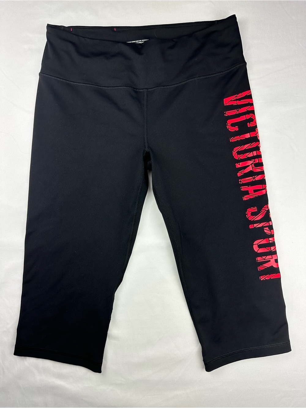 Victorias Secret Sport Black Crop Leggings Pink Capri Pants Gym Activewear Y2K L